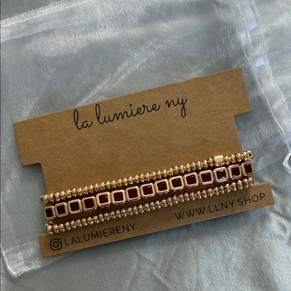 La Lumiere Gold and ruby Bracelet stack
